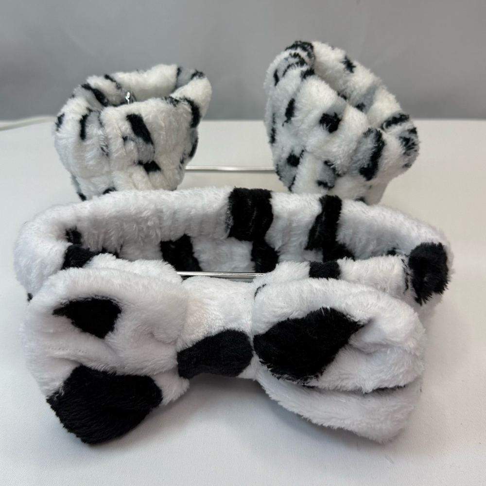 Cow Print Spa Headband and Wristbands Set